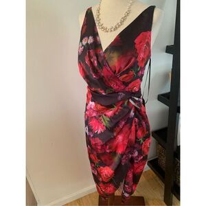 Express Floral Satin Twist Waist Hi-Lo Midi Dress Size small